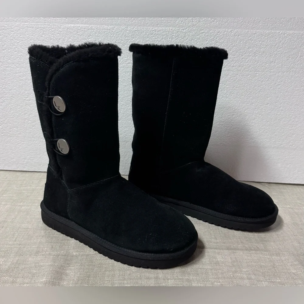 Koolaburra  BY UGG Black Mid-Calf Suede Button Faux-Fur Boots Women